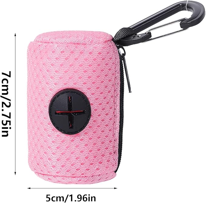 Dog Waste Bag Dispenser | Mesh Fabric Attachment Pet Waste Bag Dispenser with Zipper | Hangable Pet Supplies, Large Capacity Dog for Training, Running, Bicycle