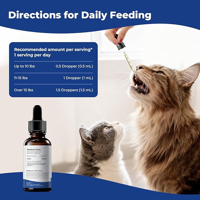 Taurine Supplement for Cats Liquid Drops – Essential Taurine for Heart Health, Vision & Immune Support, Easy-to-Mix Daily Feline Nutrition Supplement