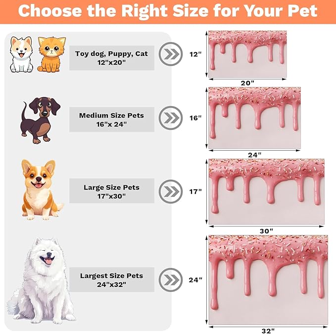 Ice Cream Dog Food Mat for Floors Absorbent Dog Bowl Mat for Food and Water Dispenser Quick Dry Cat Food Placemat Pet Supplies 17" x 30", Pink Ice Cream
