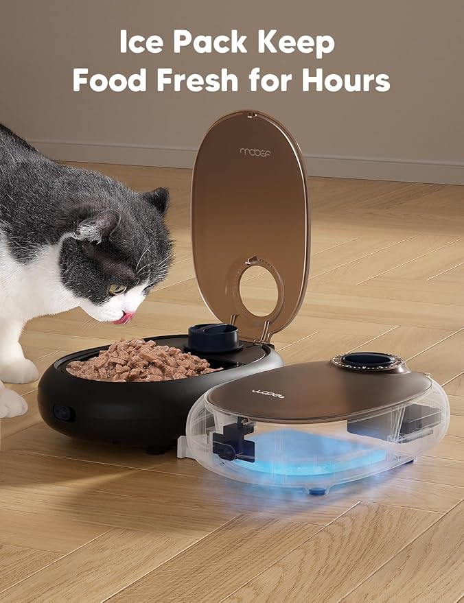 WOPET Automatic Cat Feeder, 48-Hour Timed Pet Food Dispenser with Ice Pack for Freshness, Yogurt & Canned Meals – Perfect for Cats, Kittens & Small Dogs