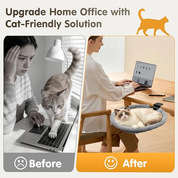Cat Desk Bed, 2 in 1 Comfy & Space-Saving Cats Bed for Desk, Cat Desk Hammock with Dual-Sided Reversible Mat for Hard Wall and Various Desktops-Maximum Hold Up to 40lb