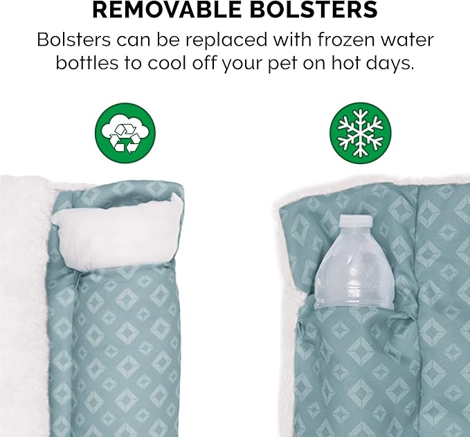 Furhaven Cat Bed for Indoor Cats, Washable w/ Removable Bolsters, For Pets Up to 9 lbs - Plush & Diamond Print Cuddle Loaf Mat - Aqua, Small