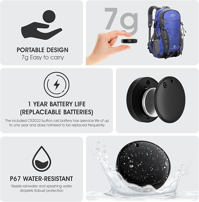 Smart Tracker Tags 2 Pack-for Android or iOS,Dual System Smart Tags、Bluetooth Tracker Work with Apple Find My or Google Find Hub App,Item Locator for Backpack,Pet,Keys,IP67 Waterproof (White)