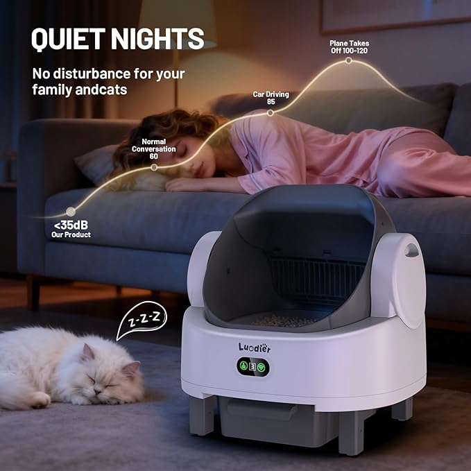 Automatic Litter Box, Large Open-Top Self Cleaning Litter Box for Multiple Cats, Multiple Safety Sensor, APP Control, Odor-Free, Includes 1 Roll Trash Bags 1 Litter Mat