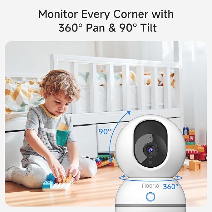 Noorio Security Camera Indoor, 4MP UHD Pet/Dog Camera 360-Degree for Home Security, One-Touch Call, Auto Motion Tracking, Night Vision, 2.4G Only