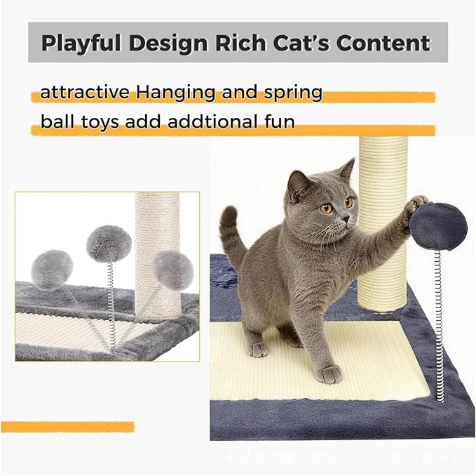 Cat Scratching Post, 19.69" H(50cm) Cat Tree with Cat Bed, Scratching Posts for Indoor Cats with Two Plush Balls Toy, Small Cat Tree for Kittens/Cats Playing and Relaxing