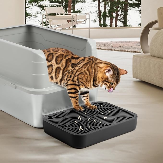 Cat Litter Box Ramp, Litter Box Step Mat with Filter Function for Self-Cleaning Cat Litter Box, Easy to Clean, Cats Pedal Step Stool Ideal for Kitten & Elderly Cats (Black)