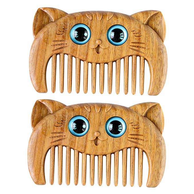2pcs Wooden Massage Comb Cat Hair Grooming Supplies Sandalwood Combs for Curly Hair
