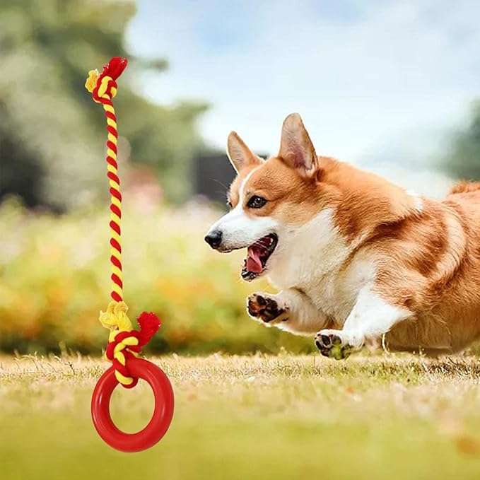 Interactive Dog Tug Toy Pets Supplies with Rings Exercise Playing Running Dog Rope Toy for Kitten Outdoor Lawn Cleaning, Red