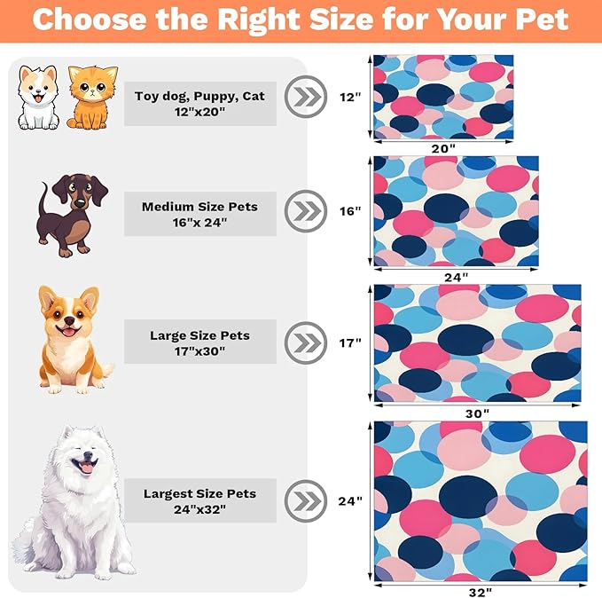 Polka Dot Dog Food Mat for Floors Absorbent Dog Bowl Mat for Food and Water Dispenser Quick Dry Cat Food Placemat Pet Supplies 17" x 30", Boho Circle