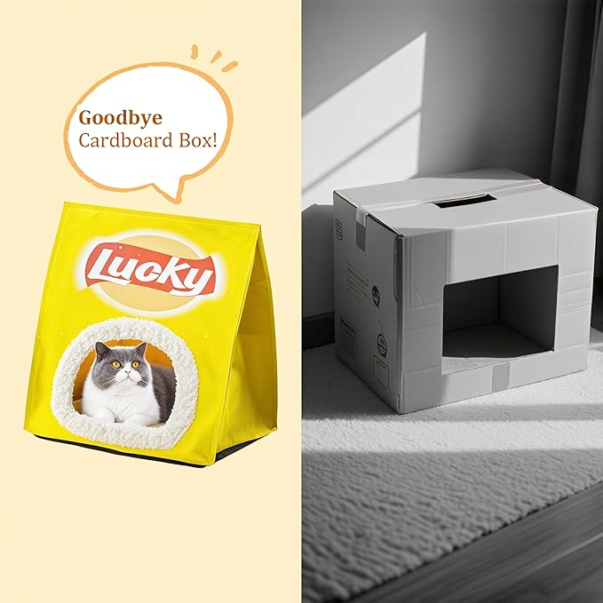 Cute Cat Beds for Indoor Cats, Soft Small Dog Beds, Washable Pet Beds for Puppy and Kitty, Funny Chip Cat Beds, 14 X 17inch