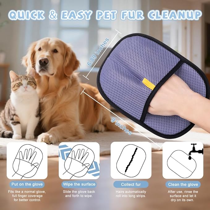Pet Hair Removal Glove for Cat,Newly Upgraded Electrostatic Pet Hair Gloves, Magic Brush Pet Hair Remover Tool for Carpet, Couch, Clothing,Car seat.