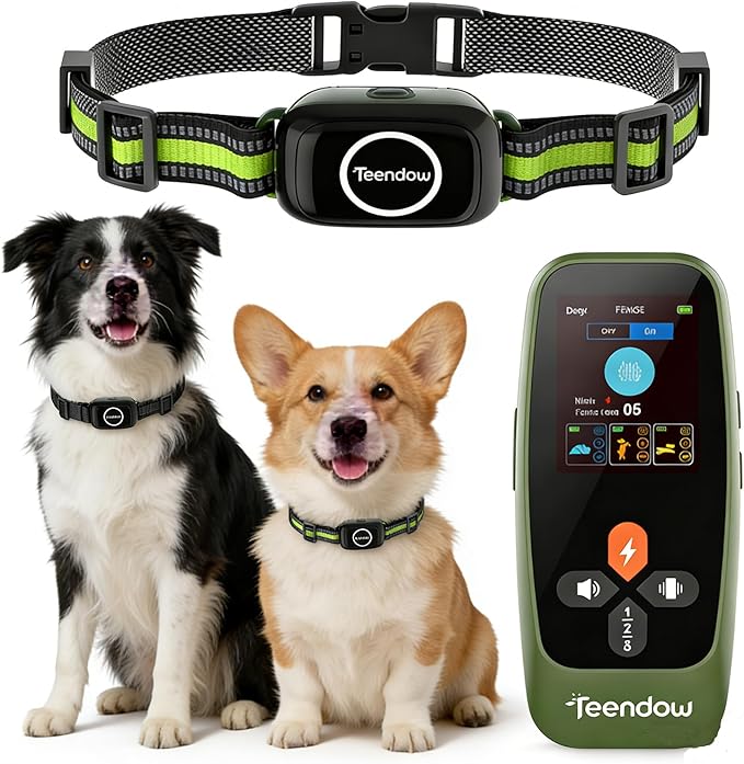 Teendow T800 Pro Wireless Dog Fence for 2 Dogs, Dog Shock Collar with Remote Control, Electric Fence for Dogs Rechargeable & Waterproof, Perimeter Pet Collar with Training & Bark Control, HD Display