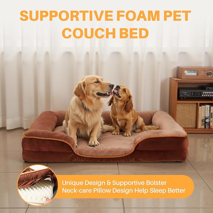 NEWBULIG 35x25 Inch Orthopedic Dog Bed Large Sized, Dog Couch/Sofa Bed with Washable Cover, Waterproof, Memory Foam, Soft Fluffy Surface