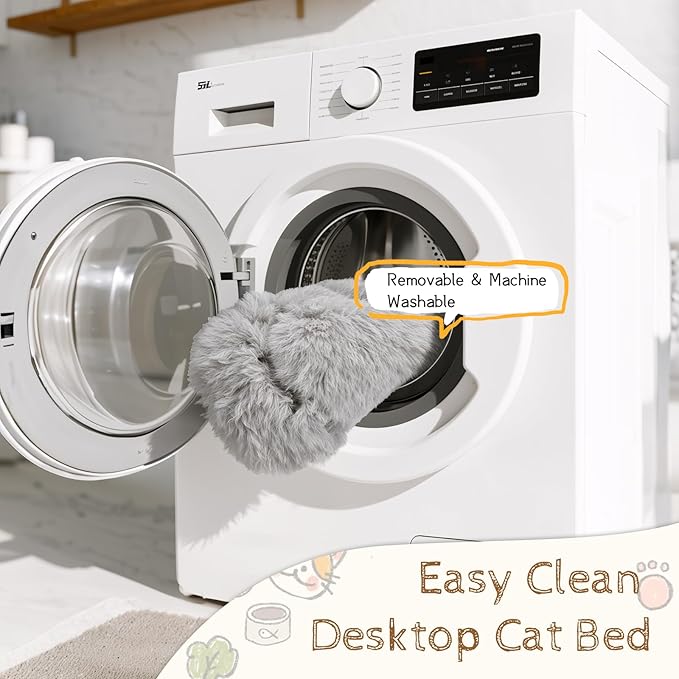 Cat Bed for Desk 360° Rotating, Cat Desk Bed with Adjustable Height, Removable Desk Mounted Kitty Bed with Soft Fur, Desktop Cat's Hammock Supports 33 lbs for Table Home Office Indoor