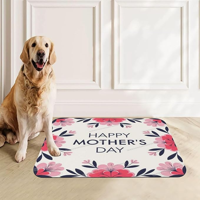 Dog Food Mats for Floors Happy Mother's Day Floral Gift for Mom Jg Absorbent Pet Cat Food Mat Quick Dry Dog Bowl Mats Water Pet Supplies 18X12In