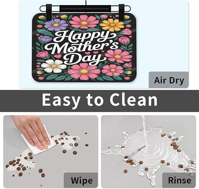 Absorbent Dog Water Cat Mat for Food Water Bowl Quick Dry Happy Mother's Day Floral Gift for Mom Le Pet Feeding Mats No Stains Dog Food Mat Pet Accessories Supplies Cat Bowl Mats 18X12In