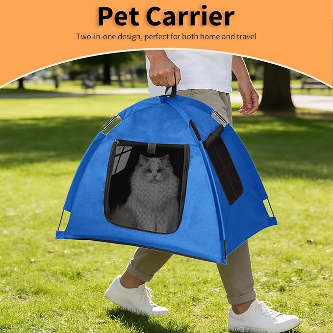 Portable Pet Tent with Full-Enclosure Zippered Mesh Door, Indoor & Outdoor Cat House for Safety & Ventilation, Cozy Nest for Cats, Puppies & Small Animals (Blue)