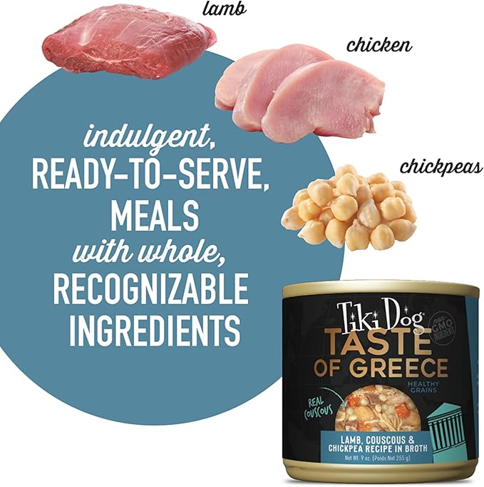 Tiki Dog Taste of The World Wet Dog Food, Greece Lamb, Couscous & Chickpea, 9 oz. Can (8 Count)