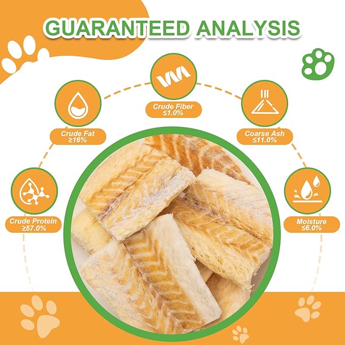 Freeze Dried Cod Dog & Cat Treats - Single Ingredient, High Protein, Rich in Omega-3 Supports Joint, Skin Coat Health, Large Piece Training Snacks (14-15 Pcs)