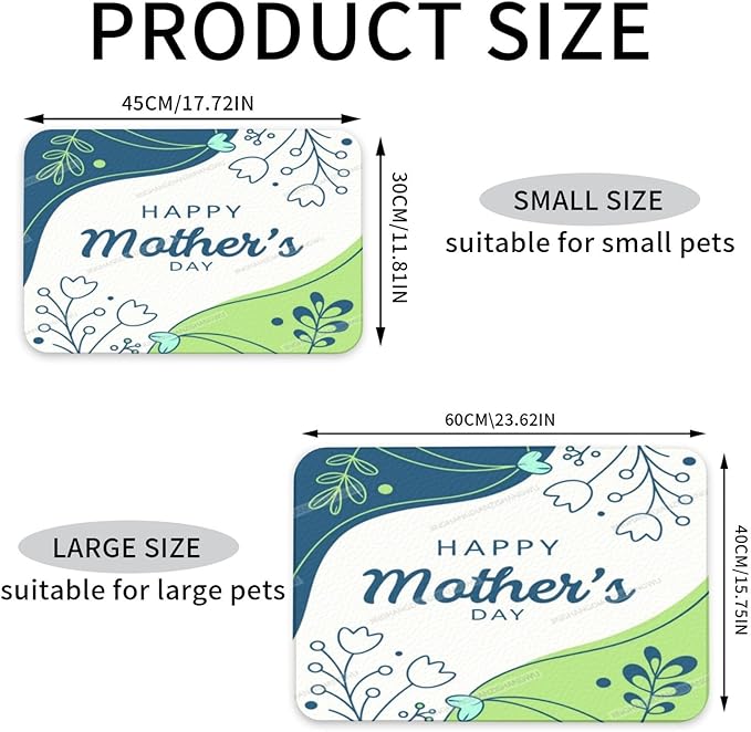 Dog Food Mat Dog Mat for Food and Water 24x16In Happy Mother's Day Floral Gift for Mom Jm No Stains Cat Pet Feeding Mats Water Bowl Messy Drinkers
