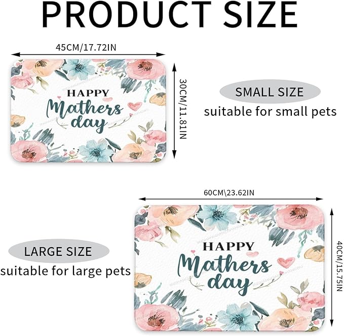 Pet Feeding Mat Absorbent Dog Mat for Food and Water Bowl Dog Accessories Watercolor Happy Mother's Day Floral Gift for Mom Fn Pet Supplies Dogs Quick Dry Cat Water Dispenser Mats 18X12In