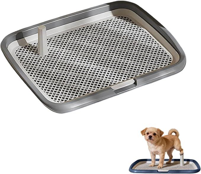 Dog Potty Tray with Guide Pillar, Indoor Pet Pee Pad Holder Duty, Removable Washable Puppy Training Toilet for Housebreaking Supplies Small Medium Dogs (Grey-L)