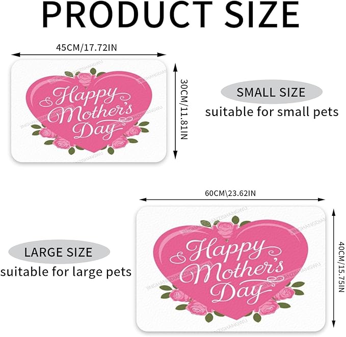 Pet Feeding Mat for Dogs Cats Happy Mother's Day Floral Gift for Mom Di Absorbent Dog Food Mat Non-Slip Waterproof Placemat Quick Dry Pet Supplies Bowl Mats