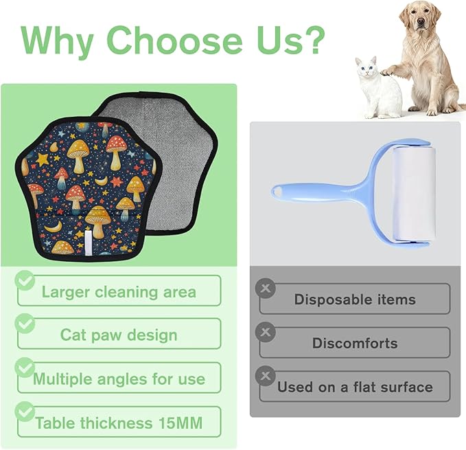 Reusable Pet Hair Removal Glove Mushrooms Moon Stars Magic Brush for Cat & Dog Hair Remover for Car, Sofa, Bedding, Clothes - 9x9 Mitt Washable