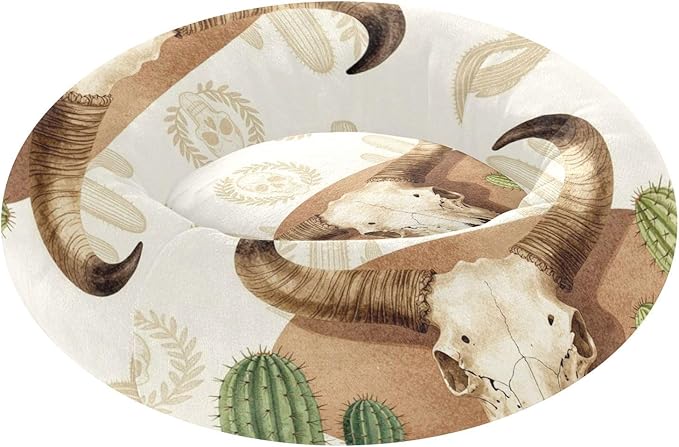 Pet Cat Beds Relieve Stress fluffier Dog & Cat Cushion for Small Size Pets Supplies Western Cactus Skull