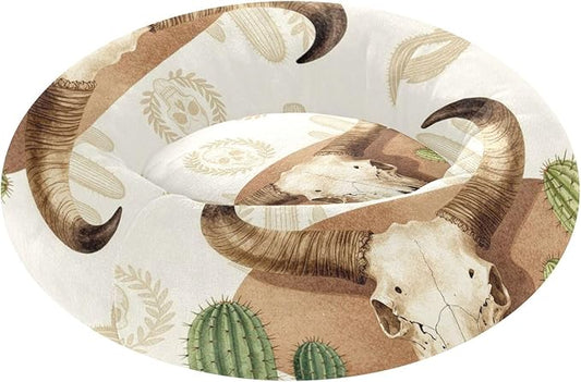Pet Cat Beds Relieve Stress fluffier Dog & Cat Cushion for Small Size Pets Supplies Western Cactus Skull