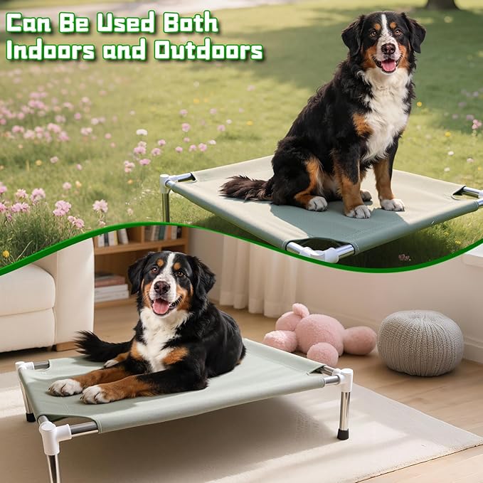 Makerfire Elevated Dog Bed, Indoor/Outdoor Raised Dog Cot for Medium Dogs, Detachable Pet Bed with Non-Slip Feet, Polyester Cotton (33'' L x 26'' W x 6.4" H)