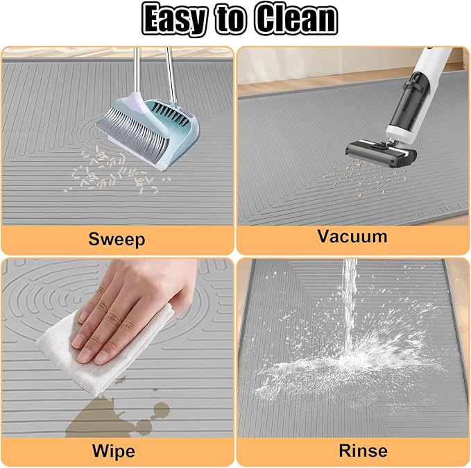Silicone Cat Litter Mat, 50" x 36" Extra Large Litter Trapping Mat for Litter Box, Leak-Proof, Non-Slip, Kitty Litter Mats with Soft Texture for Floor, Keeping The Floor Clean (Light Grey)