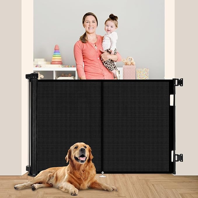 50 inch Retractable Baby Gates 42 inch Tall, Retractable Gate with Reinforced Strip Design to Prevent Crawling Through, Retractable Dog Gate for Stairs, Doorways, Hallways