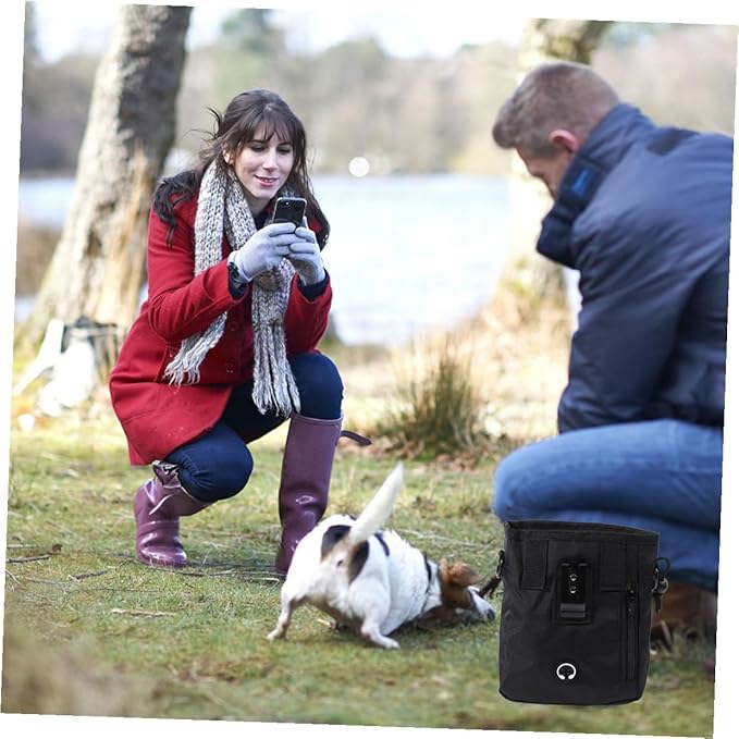 SHOWERORO Dog Treat Training Bag Portable Snack Pouch with Waist Belt 13x6x18cm Black for Outdoor Puppy Walking and Pet Training Supplies