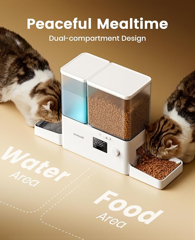 oneisall Automatic Cat Feeder and Water Dispenser, Cat Food Dispenser 36Cups/8.5L, 2-in-1 Large Capacity 5L Cat Feeder and 3.5L Gravity Water Dispenser for Pets, Timed Cat Feeder for Dry Food