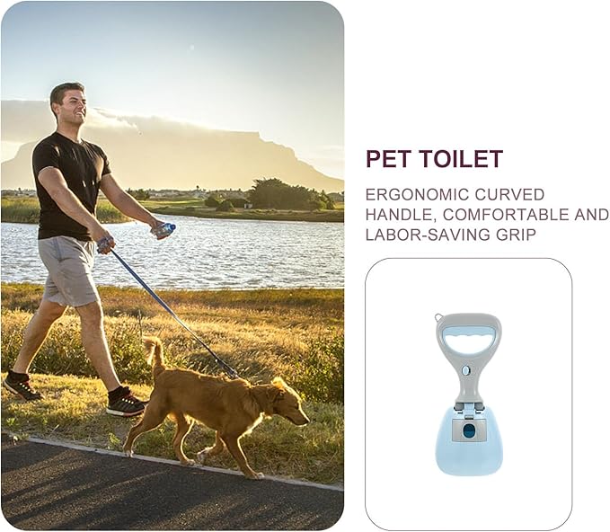 Dog Pooper Scooper and Waste Picker with Long Handle, Blue Plastic Pet Stool Pickup Tool for Home Use, Dog Feces Cleaning Supplies for Easy Outdoor and Indoor Pet Waste Removal