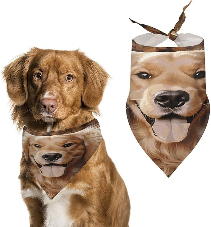Dog Bandana Spring Pet Scarf Adjustable Triangle Cute Golden Retriever Printing Dog Bib Washable Polyester Puppy Bandana for Small Medium Large Dogs Cat Birthday Party Supplies