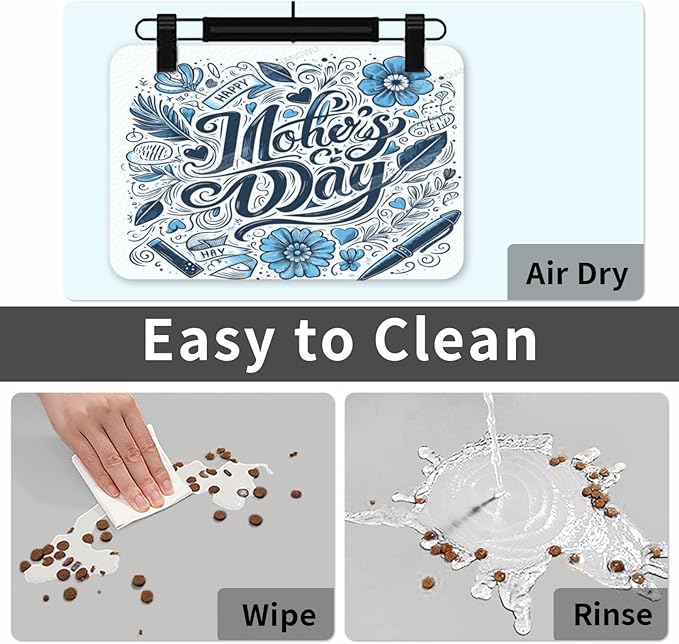 Dog Food Mat for Floors Absorbent Quick Drying Happy Mother's Day Floral Gift for Mom Ct Pet Cat Food Mat Easy-to-Clean Pet Feeding Mats Dog Bowl Mats 18X12In