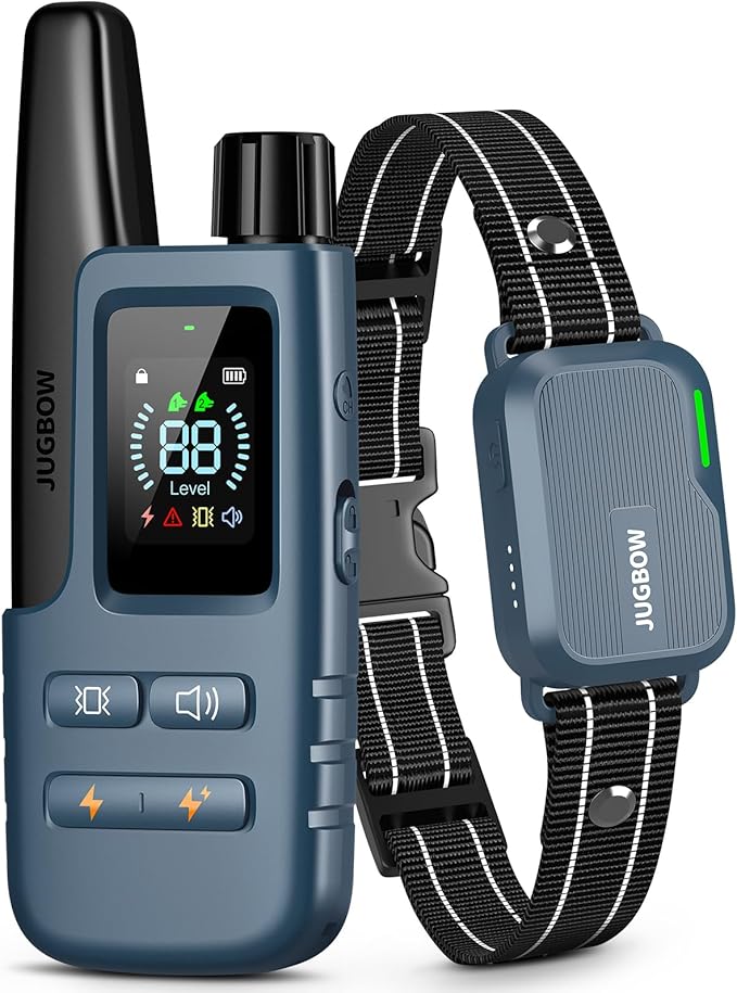 Jugbow Dog Shock Collar - 4200FT Dog Training Collar with Remote IPX7 Waterproof Electric Collar with 4 Training Modes, Security Lock, Rechargeable e-Collar for All Breeds, Sizes Light Blue