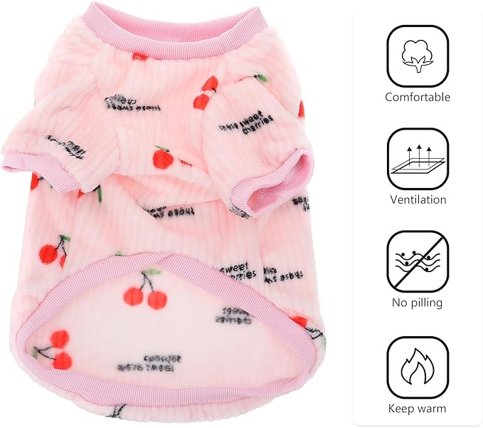 Pet Dog Flannel Vest Warm Soft Pink Cherry XXL Two-Legged Puppy Outfit Cold Weather Coat for Autumn Winter Pet Supplies
