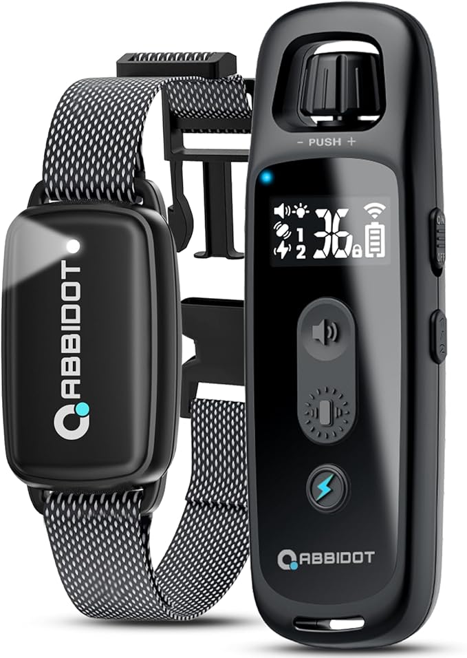 ABBIDOT Dog Shock Collar, 3300 FT Dog Training Collar with Remote, IPX7 Waterproof with 4 Training Modes, Rechargeable E-Collar for Small Medium Large Dogs (15-120 lbs)