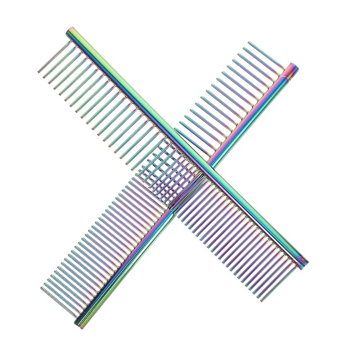 Luxshiny 2pcs Pet Steel Needle Comb with Rounded Ends for Dogs and Cats – Stainless Steel Metal Grooming Comb for Detangling and Removing Mats – Professional Pet Hair Cleaning Tool for Home