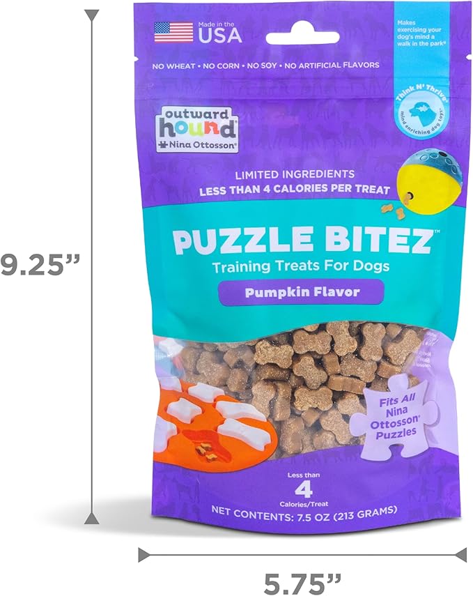 Outward Hound by Nina Ottosson Puzzle Bitez USA Made Dog Treats, Pumpkin Flavor, Bite-Sized Training Reward and Interactive Puzzle Toy Treats, 7.5oz