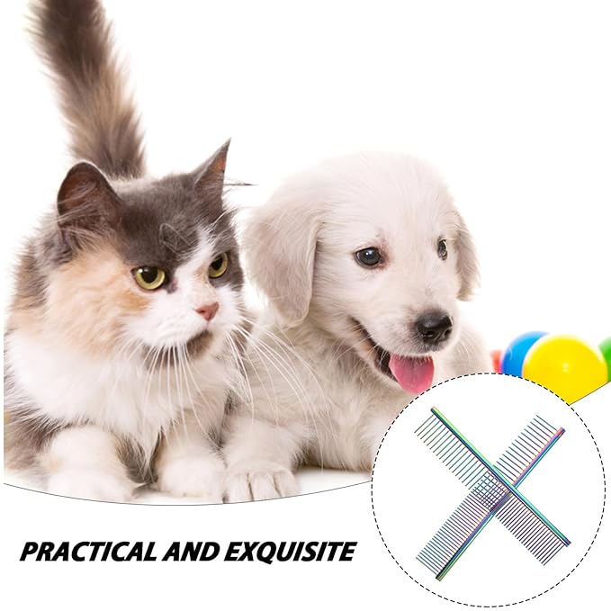 BESPORTBLE 2pcs Stainless Steel Pet Grooming Comb with Fine Teeth for Shedding and Detangling, Metal Hair Brush for Cats and Dogs, Suitable for Home Grooming and Professional Use