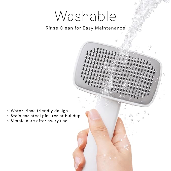 Self Cleaning Slicker Brush - Skin Friendly Deshedding Grooming Tool for Dogs & Cats, Suitable for Shedding & Haired Pets, with Pet Supplies Accessories (White)