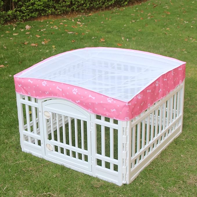Dog Playpen Mesh Top Cover for 36" Inch Pet Playpen with 4 Panels,[ Note: Playpen Not Included] Dog Crate Cover Pet Tent Puppy Play Pen Cover, Ideal for Indoor/Outdoor Use. (Pink)
