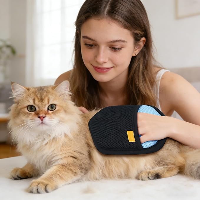 Pet Hair Removal Gloves – Static Electricity Cat & Dog Hair Remover for Furniture, Sofa Seams & Corners, Multi-Functional Household Cleaning Gloves (Black)