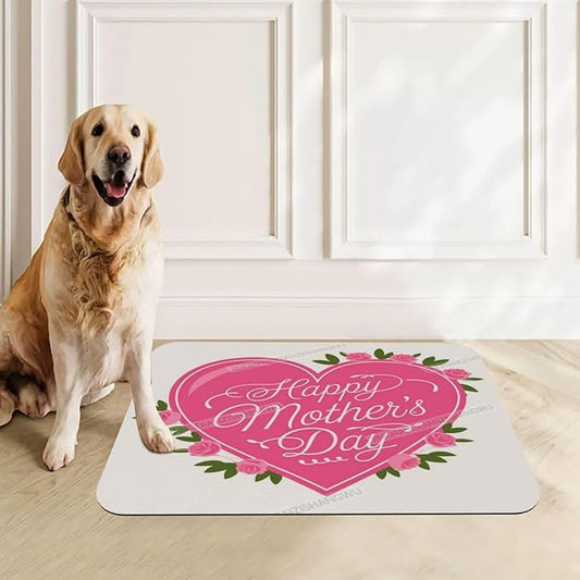 Pet Feeding Mat Happy Mother's Day Floral Gift Mom Dh Absorbent Pet Placemat for Food Water Bowl with Waterproof Rubber Backing 24x16In Quick Dry Water Dispenser Mat Dog Cat