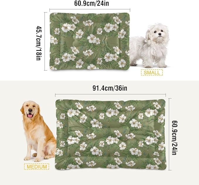 Dog Bed for Crate Washable Pet Sleep Pad, Floral Print Kennel Mat with Non-Slip Bottom, Soft Fluffy Supplies Pet for Dogs and Cats (36x24 inch)